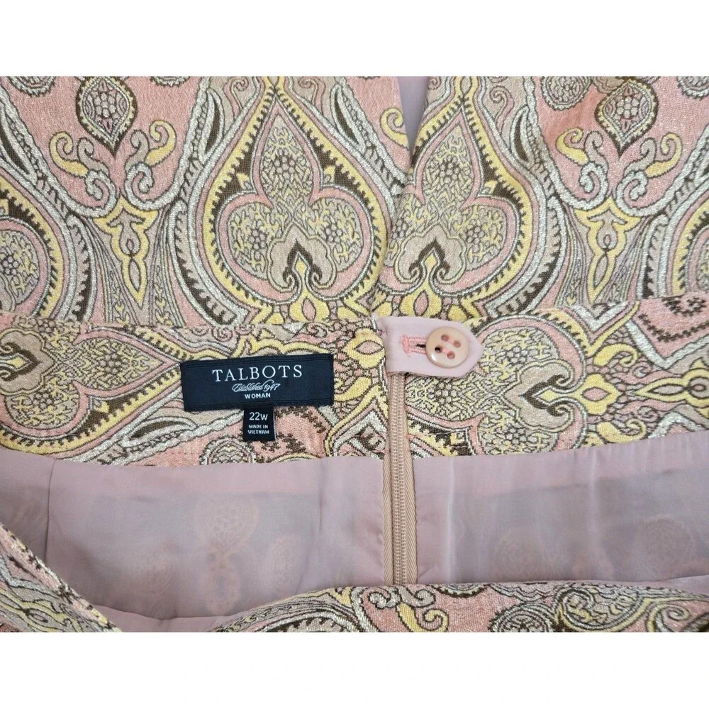Talbots Womens Skirt Size 22W Pink Gold Metallic Paisley Brocade Pencil Work
